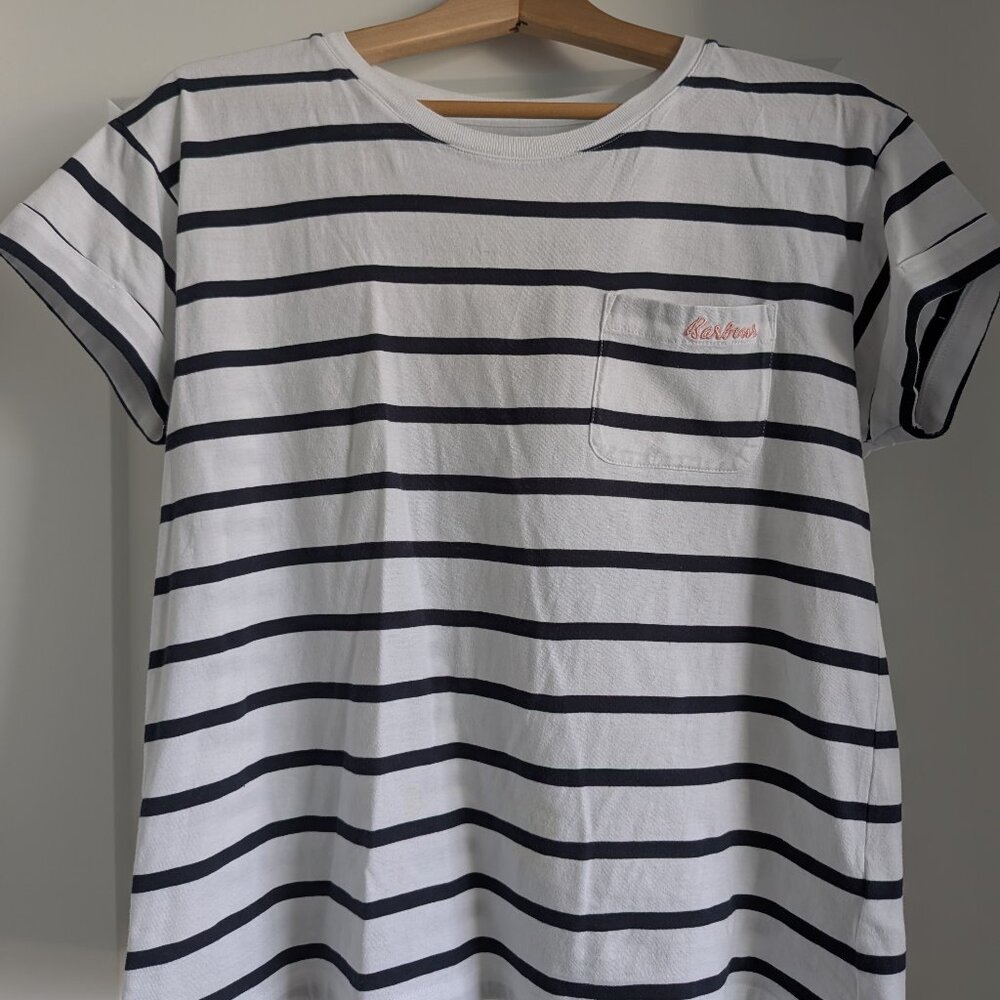 Barbour | Striped Cotton Tee with Rolled Cuff | Size M